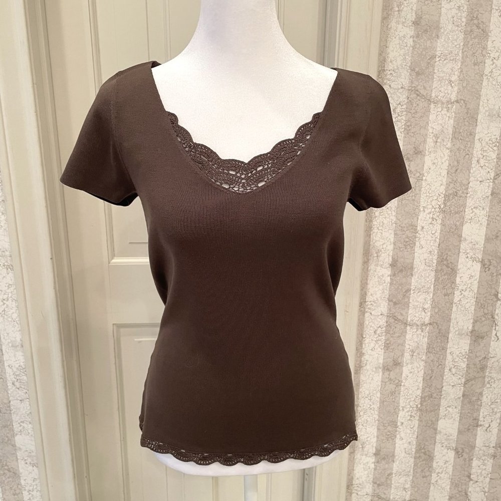 Ann Taylor Brown Silk Sweater with Lace